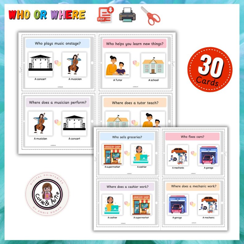 WHO or WHERE Visual Questions for Kids With Autism - 30 Cards - Etsy