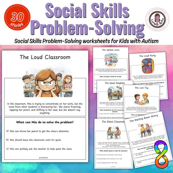 Social Skills Problem-Solving worksheets for Kids with Autism 30 stories