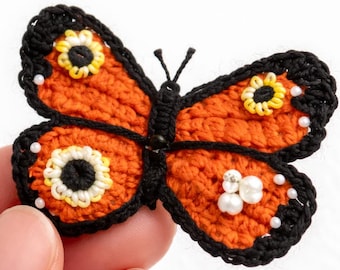 クロシェ編みの蝶のパターン - モナーク＆ピーコックアップリケ（PDFパターン）
