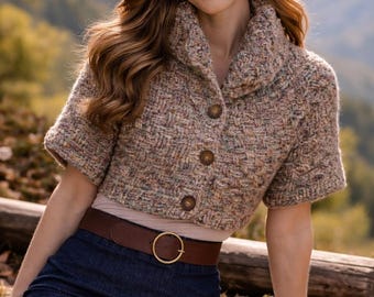 バスケットウィーブかぎ針編みケープレットパターン | ボタン付きケープシュラッグ PDF