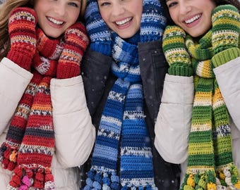 冬用のストライプ柄マフラーと手袋のかぎ針編みパターン