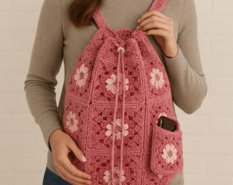 かぎ針編みのおしゃれなバックパックのパターン – 簡単、実用的、スマホポケット付き – PDFパターン