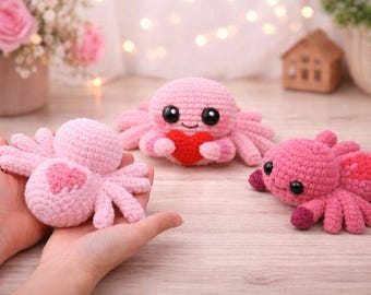 バレンタインのクモ編み図｜かわいいアミグルミのクモ編み図（PDF）｜簡単編みのぬいぐるみ