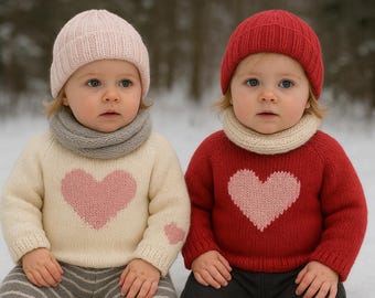 女の子用ハート型ジャンパーのパターン – 柔らかくて甘いニットデザイン