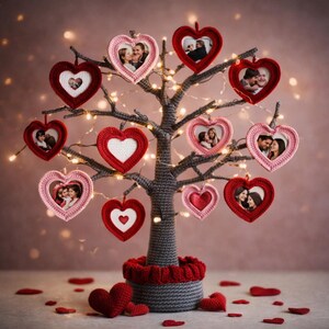 Patrón de ganchillo: Árbol de corazón romántico con luces