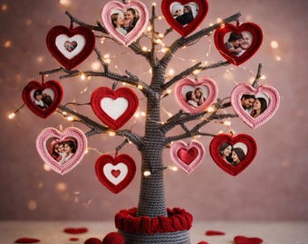 かぎ針編みのパターン：ライト付きのロマンチックなハートツリー