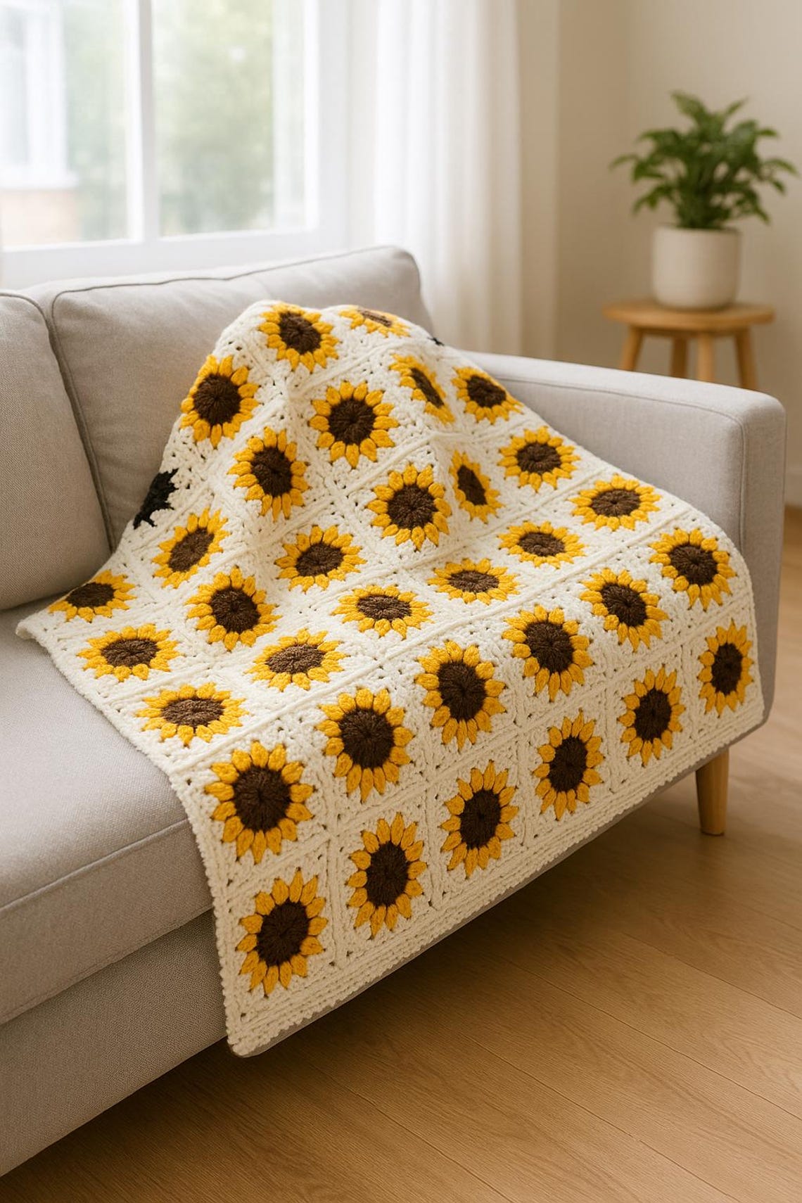Sunflower Crochet Blanket Patternpattern For Warm Cheerful Decor Etsy 
