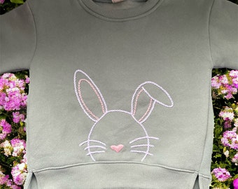 Spring Bunny Embroidered Kids Crewneck