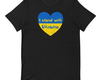I Stand with Ukraine. Ukraine Flag heart Short-Sleeve Unisex T-Shirt