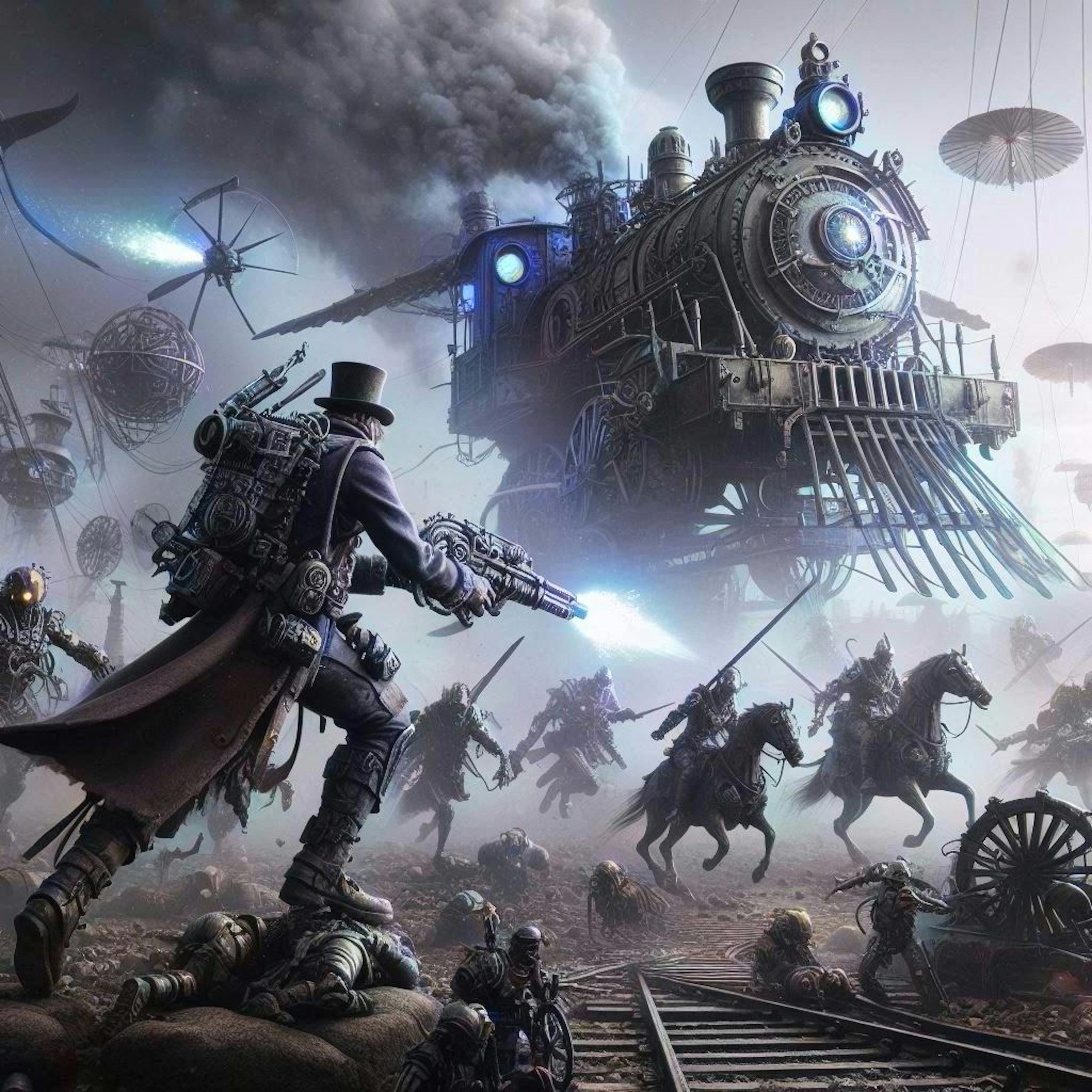 Steampunk Series:  Steampunk Battle Scene.  A digital image by Willful Wall Art.