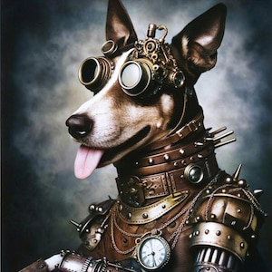 Serie Steampunk: Canis Major. Imagen digital en blanco y negro de Willful Wall Art.