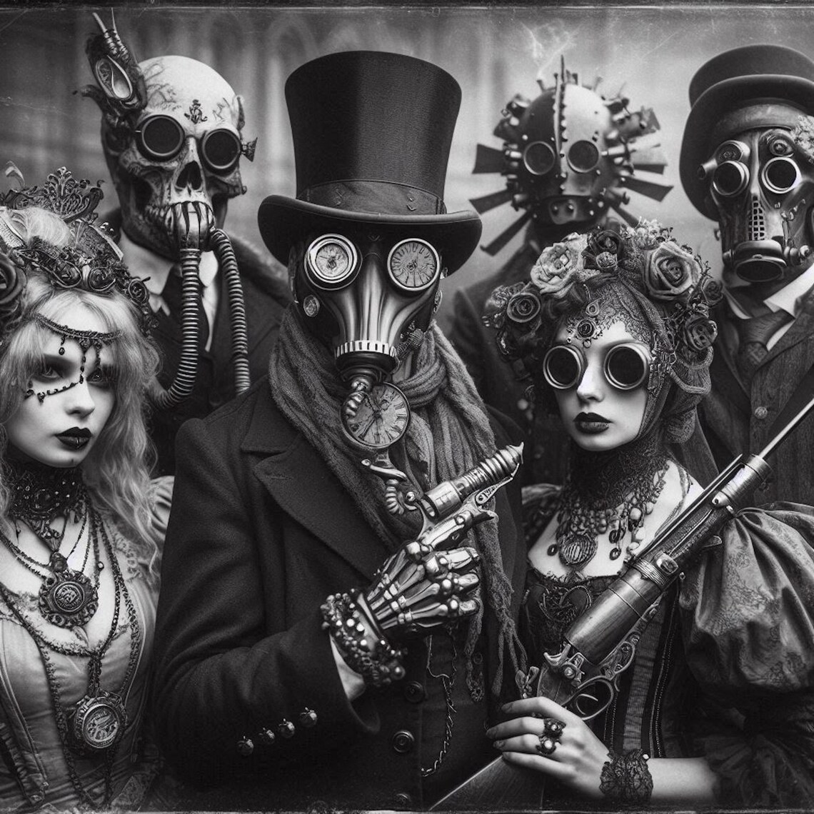 Steampunk Series: Victorian Steampunks. A Black and White Digital Image ...