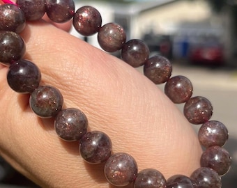 RARE 9.5mm Sparkly Bloodshot Iolite Round Bead Bracelet | Enhance Intuition | Promote Spirual Growth