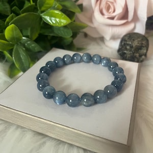 High Quality 9.5mm Blue Kyanite Round Bead Bracelet | Gemini Birthstone | Calming Energy | Promotes Overall Well-Being | Gift for Her