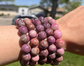 RARE Cobaltoan Calcite Round Bead Bracelet | Pink Calcite