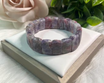 Bransoletka typu bangle z turmalinem jednorożcem o średnicy 15 mm | Różowy turmalin lepidolit i kwarc dymny | Madagaskar