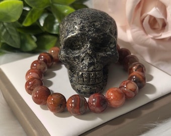 Pulseira de Ágata de Renda Mexicana 10 mm: Cristal de Cura, Joias Boho