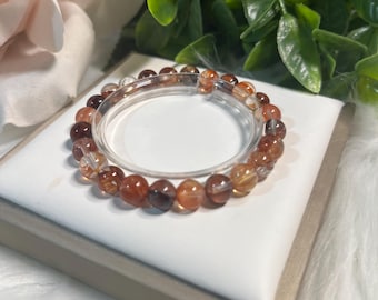 7 mm brandkwartskristalarmband | Hematoïde kwarts