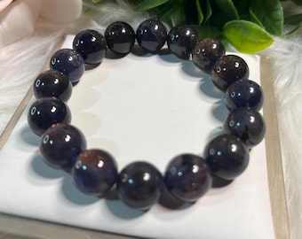 13mm Bloodshot Iolite Round Gemstone Bracelet | Mystical Insight, Grounding Properties
