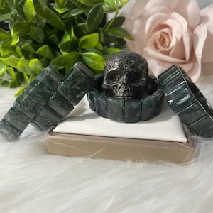 16mm x 5mm Moss Agate Bangle | Protection and Grounding | Supports and Enhances Many Body Systems | Crystal Bangle | Crystal Healing