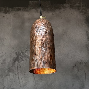 Aged Copper Farmhouse Light Fixture , Hammered Copper Pendant Light