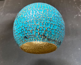 Blue Patina Brass Pendant Light for Island Kitchen Lighting ,Blue Patina Shaded Hanging Pendant Light