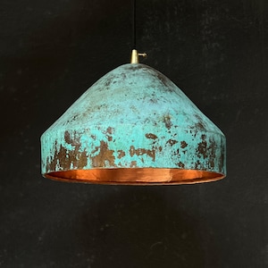 Oxidized Copper Island Kitchen Lighting,  Green Patina Copper Pendant Light Fixture