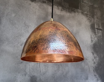 Hammered Copper Pendant Light : Handcrafted Farmhouse Ceiling Lamp for Kitchen Island