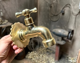 Solid Brass Outdoor Faucet : Vintage Wall Mounted Cold Water Spigot for Garden