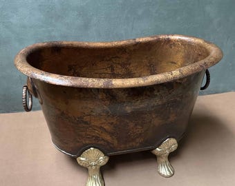 Small Copper Clawfoot Bathtub With Towel Rings