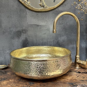 Round Hammered Brass Bathroom Sink,  Round Vessel Sink Vanity