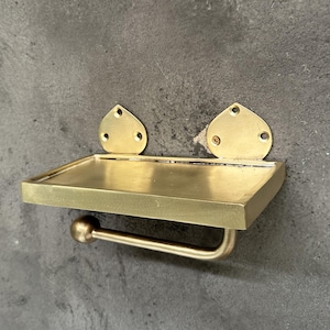 Porta rotolo di carta igienica da parete in ottone non laccato fatto a mano, porta carta igienica in ottone massiccio con spazio per cellulare