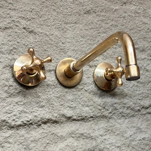 Unlacquered Brass Wall Mount Bathroom Faucet, wall mounted Basin Tap, Solid Brass Tub Faucet, wall mount sink faucet