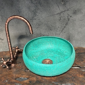 Handmade Turquoise Patina Copper Sink ,Hammered Verdigris Copper Sink for vanity