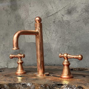 Copper Widespread Bathroom Faucet,  Deck Mounted Copper Sink Faucet