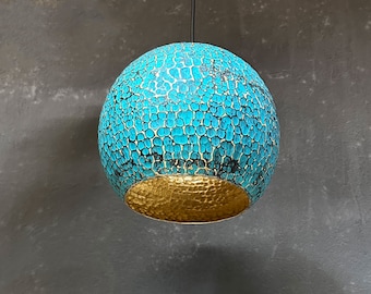 Blue Patina Brass Pendant Light for Island Kitchen Lighting ,Blue Patina Shaded Hanging Pendant Light