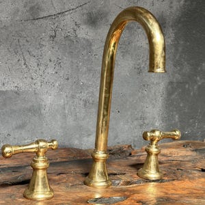 Unlacquered Brass Bathroom Faucet, Widespread Brass Bathroom Faucet, Victorian Bathroom Sink Faucet
