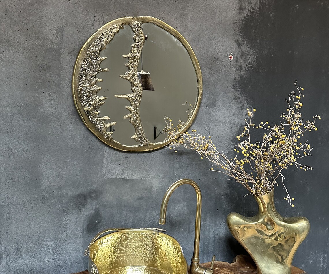 Solid Brass Round Wall Mirror , Round Brass Bathroom Mirror - Etsy