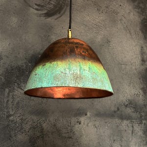 Green Patina Copper Pendant Light Kitchen,  Hammered Vintage Copper Light Fixture, Farmhouse Copper Lamp