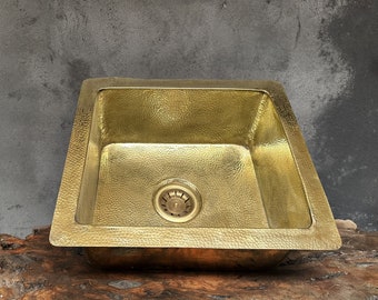 Undermount Unlacquered brass Bar Sink ,Hammered Brass Kitchen Sink