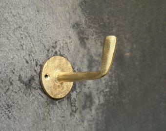 Solid Brass Wall Hook: Unlacquered Towel or Coat Hanger