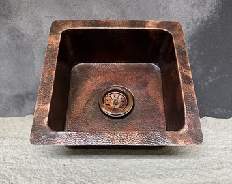 Undermount Copper Bar Sink , Aged Copper Square Kitchen Sink