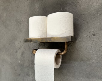 Portarrollos de papel higiénico de latón antiguo hecho a mano, soporte de papel higiénico de bronce frotado con aceite y almacenamiento para teléfono móvil
