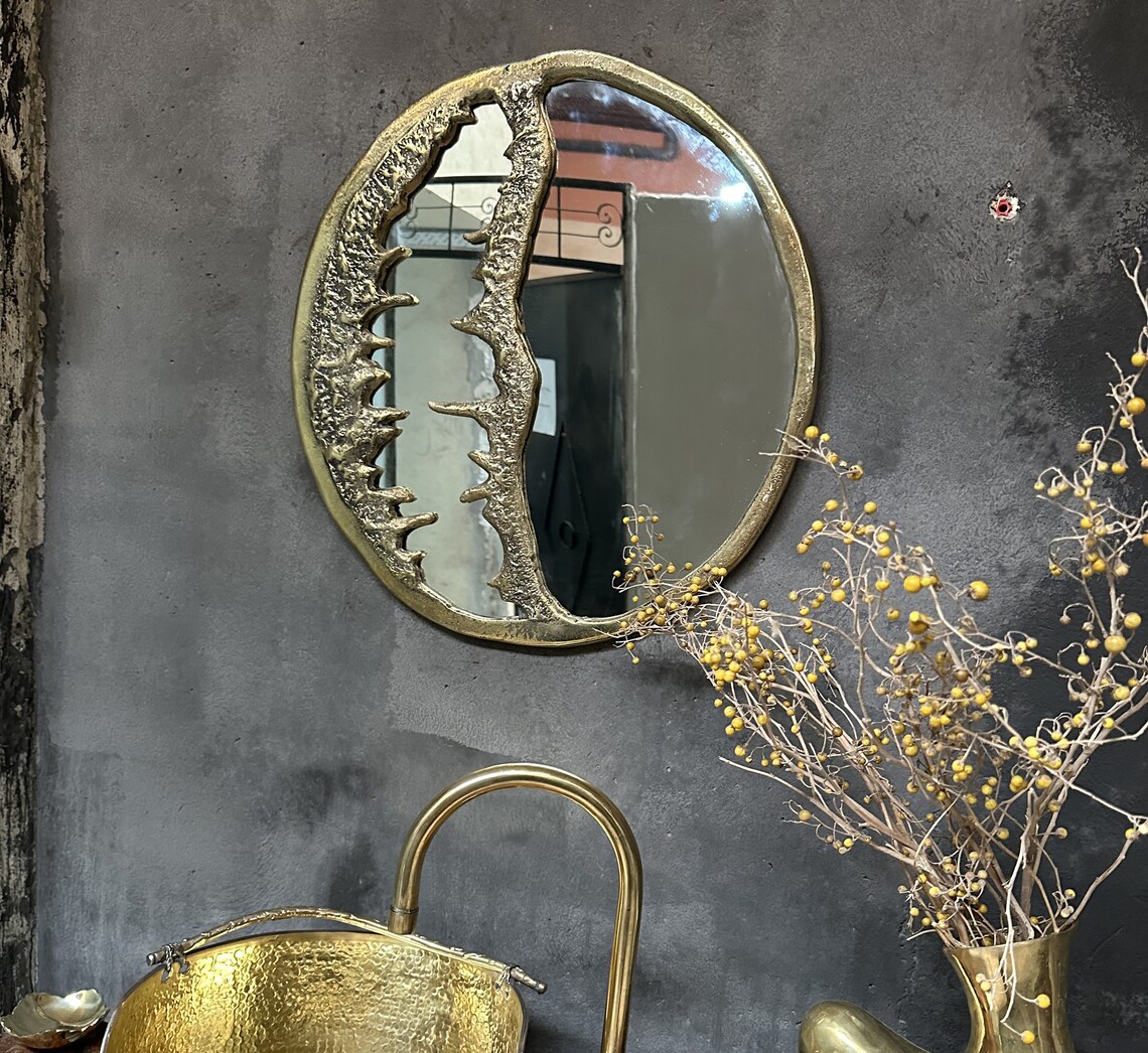 Solid Brass Round Wall Mirror , Round Brass Bathroom Mirror - Etsy