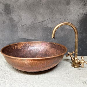 Round Aged Copper Vessel Sink , Round Copper  Bathroom Wash Basin, Bathroom Vanity Sink
