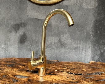 Unlacquered Brass Sink Faucet, Single Handle Mixer Faucet, Wet Bar Brass Sink Faucet