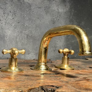 Brass Deck Mounted Sink Faucet, Widespread Bathroom Sink Faucet, Bathroom Vanity Faucet, 3 Hole Countertop Faucet