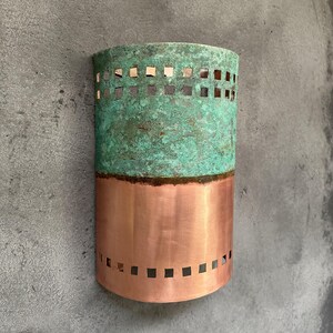 Green Patina Copper Wall Sconce: Half Round Outdoor Light