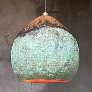 Oxidized Copper Pendant Light, Farmhouse Vintage Copper Light Fixture