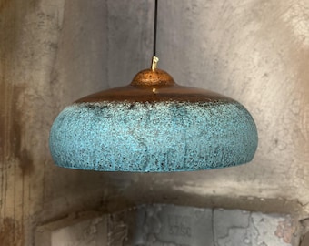 Blue Patina Pendant Light, Rustic Copper Pendant Light, Copper Kitchen Island Lighting